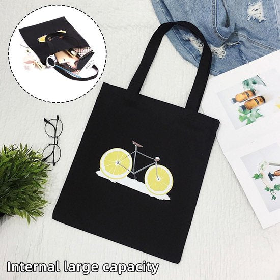 Herbruikbare boodschappentassen, katoenen boodschappentas, herbruikbare draagtas, zwarte schoudertas (35 x 30 cm), zwart