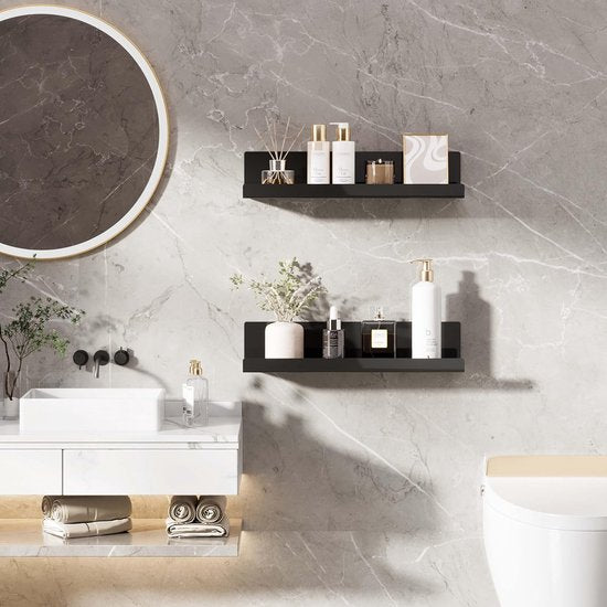 Wall Shelf, No Drilling, Floating Shelf, Set of 2, Black Acrylic Wall Shelf for Books and Photos, Home Decoration, Wall Shelf for Kitchen, Bathroom, Office, Living Room (32 x 10 x 8 cm)