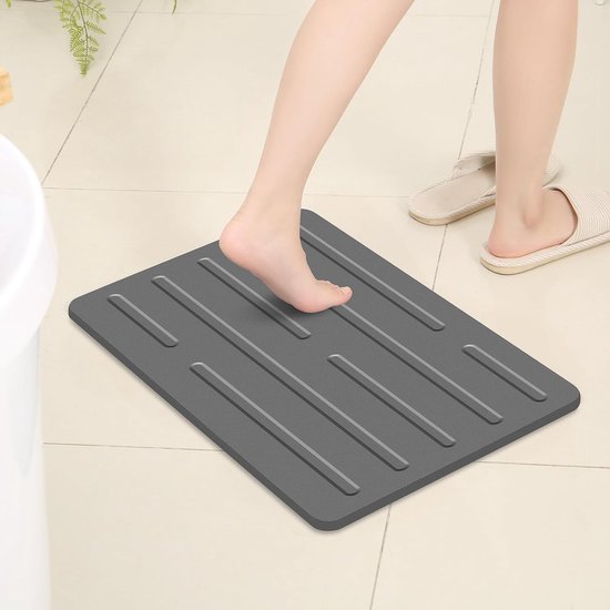 Superabsorberende stenen badmat, 100% natuurlijke diatomeeënaarde douchemat, antislip sneldrogende badkamervloermat, douchemat voor badkamervloer, gemakkelijk schoon te maken (donkergrijs)