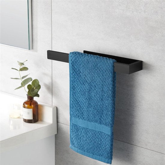 Towel Rail No Drilling Black Matt, 304 Stainless Steel Towel Rail, Towel Ring, Self-Adhesive Bath Towel Holder, Bath Towel Rail 35 cm for Bathroom and Kitchen (Pack of 2)