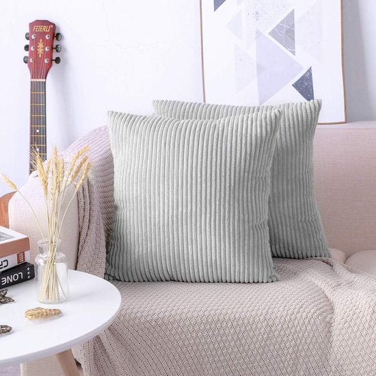 Decoratieve kussenslopen, 60 x 60 cm, corduroy, effen kleur, kussensloop, zachte pluche kussenhoes, set voor bank, auto, slaapkamer, thuis, sierkussenslopen (grijs 60 x 60 cm)