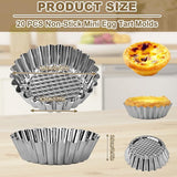 20 stuks eierkoekvormen, minitaartvormen van roestvrij staal, eieren, cakevormen, metaal, kleine muffinvormen, taartjes Taartjes Taartjesvormen, antiaanbaklaag Metalen bloemen Cupcake bakken