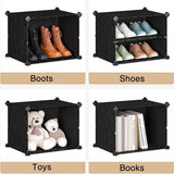 Schoenenrek, kastorganizer, kast slaapkamer, schoenenrek, reksysteem, stapelbaar, schoenenkast, voor hal, slaapkamer, ingang, zwart met transparante deuren (2 x 4)
