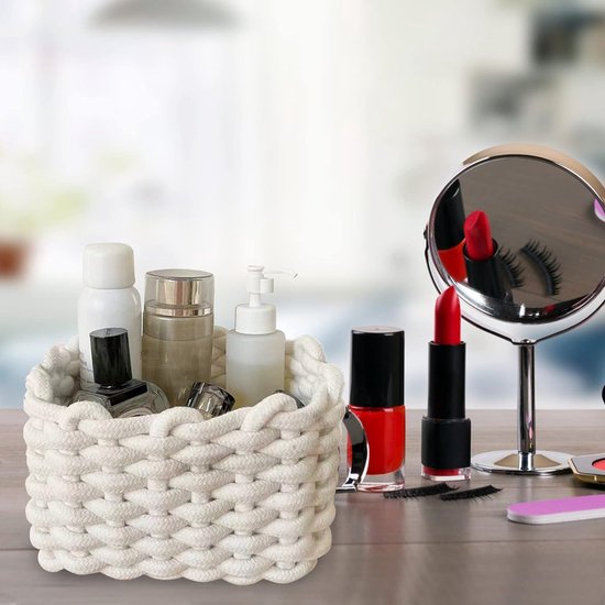 Opbergmanden, wit, stoffen mand, luiertafel, organizer, kleine mandjes voor thuis, badkamer, accessoires