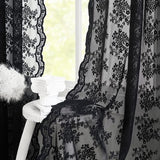 Black Curtains with Eyelets Lace Halloween Curtain Flowers Curtains Black Crochet Curtain Witch Curtains for Bedroom Living Room Dining Room Horror Decoration (W x H) 140 x 245 cm Set of 2