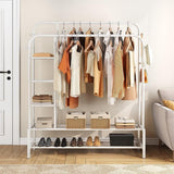 Kledingrek, multifunctionele kapstok van metaal met 3 lagen zijplanken, 2 lagen vloerplanken en 4 haken, geschikt voor kleding, tassen en schoenen