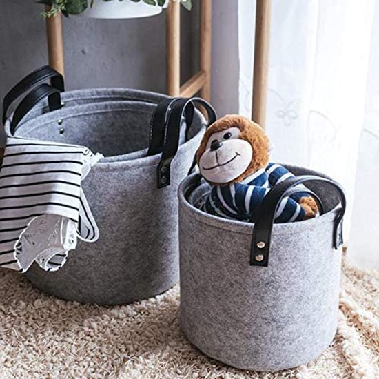 2 piece vilten mand grijs rond, optional draagmand van stuff, large vilten mand, 2 specificaties, wordt gebruikt om vuile kleding, vuile voorwerpen en kinderspeelgoed op te bergen