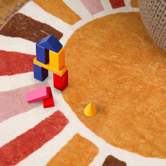 Boho rond zonnekleed 90 cm, vintage zacht badkamertapijt met pompons, antislip wasbare laagpolige tapijten, voor slaapkamer, kinderkamer, badkamer, woonkamer, entree, binnen