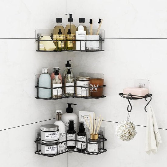 Doucheplank zonder boren, doucheplank, doucheplank, 4-delige badkamerrek, organizer, shampoohouder voor douche, toilet, keuken en slaapzaal