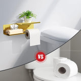 Large Toilet Paper Holder with Double Shelf, Toilet Paper Holder with Wet Wipes Storage, 30 x 10 cm Toilet Paper Holder, for Drilling and Self-Adhesive, for Bathroom and Kitchen, Gold