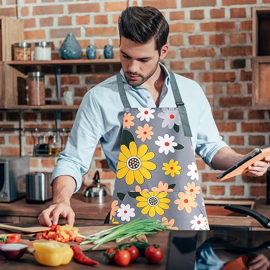 Schort, kookschort voor dames, keukenschort, waterdichte kookschorten met zakken, koksschort voor koken, bakken, schilderen, huishoudelijk werk, machinewasbaar, blauw