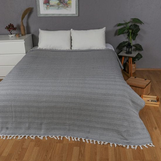 Dubbele sprei XXL, antracietgrijs, katoen, bankdeken, knuffelige tv-deken, bankdeken, zeteldeken, omkeerbare deken, bedsprei, bankhoes, zomerdeken, 250 x 265 cm
