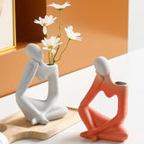 Keramische Vazen Deco Bloemenvaas Thinker Tafelvaas voor Pampas Grasbloemen Gedroogde Bloemen Moderne Vazen voor Cadeau Tafel Decoratie Bruiloft Tulpenvaas Keuken Kantoor Creatief 19 cm