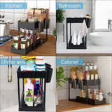 2 verdiepingen keukenrek, organizer, multifunctioneel opbergrek, onderkast, spoelkast, afneembaar, badkamerorganizer, 40 x 22 x 33 cm (zwart)