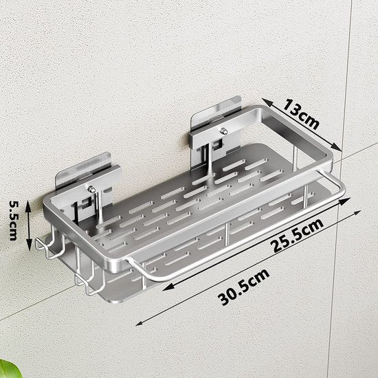 Doucheplank, doucherek, zonder boren, hoekmet haken, handdoekstang, badkuip, sponsrek, keukenorganizer, accessoires, mat, afwerking, douchemanden en doucheplanken (zilver)