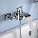 Badkuipkraan, waterval, waterkraan, badkuip, mengkraan met drukschakelaar, eenhandsbadarmatuur van messing, badarmatuur, opbouwbadkraan voor badkamer, chroom