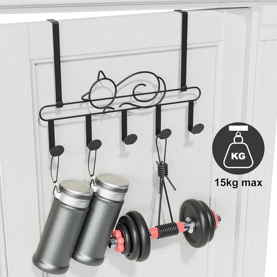 Door Hook for Hanging, Door Hook Rail Set of 2 Each with 5 Hooks Coat Hooks Jacket Holder Door Wall Coat Rack Black Interior Door Hanger for Bathroom, Wall, Kitchen