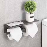 Toiletpapierhouder zonder boren, wc-papierhouder met plank, zelfklevende wandmontage, aluminium dubbele toiletrolhouder, wc-papierhouder, papierrolhouder voor badkamer, 31 cm, grijs