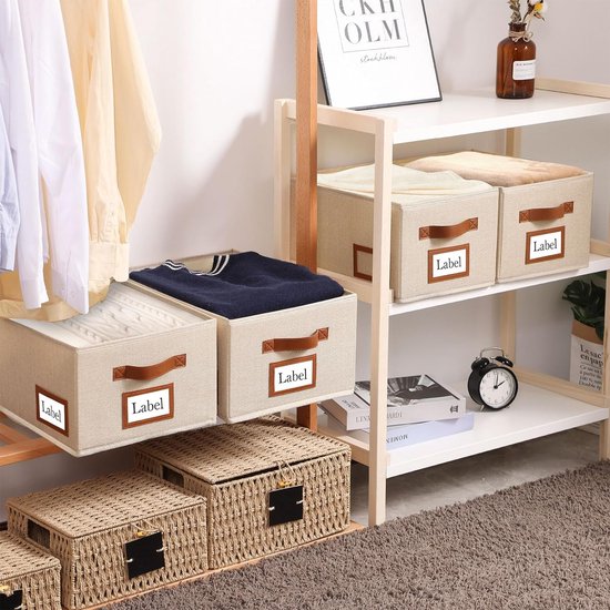 3 stuks stoffen opbergdozen, opvouwbare opbergkist, organizer met handvat, grote opbergmand, opbergdozen voor kledingkast, kleding, boeken en speelgoed (40 x 30 x 20 cm, beige)