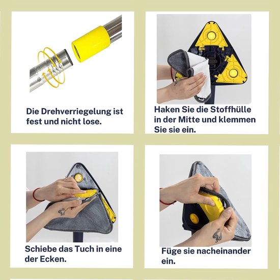 Dweilmop met uitwringfunctie, 360 graden draaibaar, verstelbare reinigingsmop, driehoekige dweilmop set met 6 doeken voor vloer, hardhout, ramen, vloer, muur, tegels, hardhout