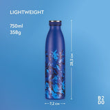B2DO Drinkfles, roestvrij staal, 750 ml, Marineblauw, herbruikbare vacuüm-metalen thermoskan, lekvrije geïsoleerde thermosfles, BPA-vrije thermosfles voor sport,