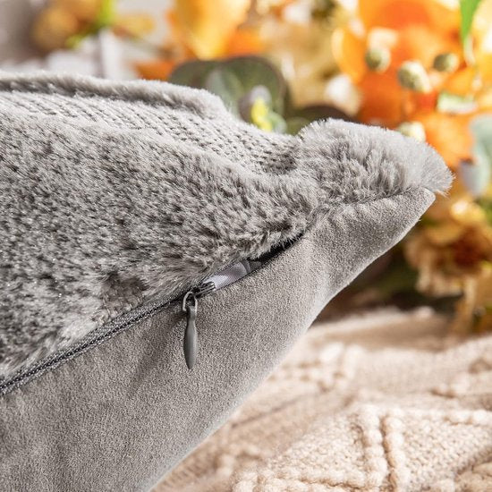 Set van 2 kussenslopen van wol, bankkussen, decoratief kussen, golf, polyester kussenhoezen, bankkussenhoes, decoratieve kussensloop, verborgen ritssluiting, woonkamer, slaapkamer, 30 x 50 cm, donkergrijs