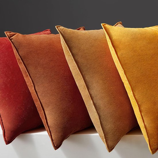 Kussensloop voor herfst, 45 x 45 cm, geel, set van 4 fluwelen kussensl Kussensloop voor herfst, 45 x 45 cm, geel, set van 4 fluwelen kussensl
