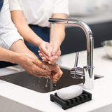 Set van 2 lange siliconen zeepbakjes, droogdesign zeepbakje, met zelflozende afvoer zeepbakje, voor keuken, doucheruimte, badkamer (zwart)