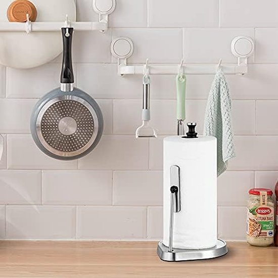 Keukenrolhouder, staande papierrolhouder van roestvrij staal, rolhouder, keukenrol, perfect voor keuken en eetkamer, stabiele basis en spanarm, zwart