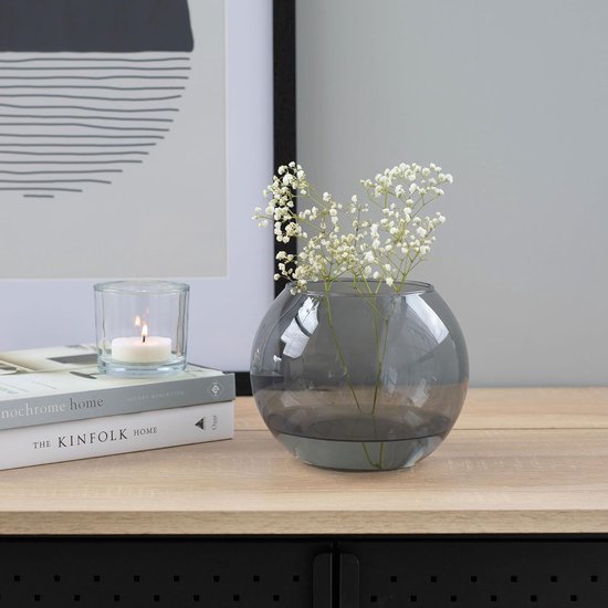 Kogelvaas glas Ø 19 cm H: 15,5 cm planten terrarium vaas grijs glazen vaas ronde vaas kleurrijke vis kom deco grijze vaas hydrocultuur vaas ronde vaas kandelaar | Olivia