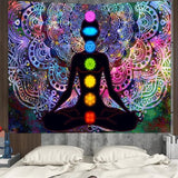 Mandala wandtapijt, kleurrijk mandala wandtapijt, zeven chakra wandtapijt, kleurrijk wandtapijt, met installatiekit, voor slaapkamer, woonkamer, slaapzaal, studio kamerdecoratie