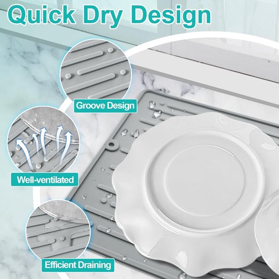 2 stuks siliconen afdruipmat, spoelbakmat, afdruipmat, servies, zwart, hittebestendige siliconenmat, antislip siliconenmat