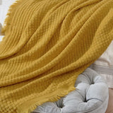 Boerderij boho gebreide deken voor bank sofa stoel bed woondecoratie, zacht warm gezellig licht gewicht voor lente zomer herfst (50''X60'' mosterd / geel)