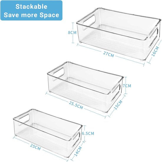 Koelkastorganizer Stapelbare opbergdoos Keukenorganizer Pantryopslagcontainer Transparante container voor koelkast, keuken, kasten