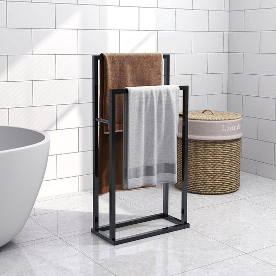 2-Tier Black Freestanding Towel Rails (Two Tiers, Black)