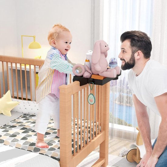 Inklapbaar nachtkastje, bedplank stapelbedrek voor studentenhuis, bedplank voor kinderen, met bekerhouder haken, 28,5 x 42 cm, zwart