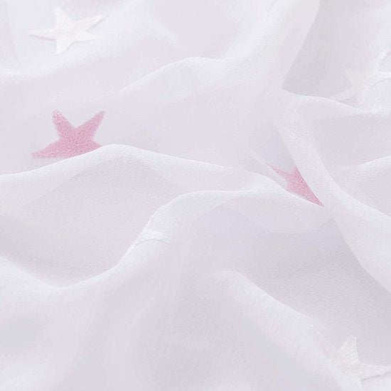 Voile gordijnen linnenlook gordijn met ogen decosjaal met borduurwerk ster, 183 x 140 cm (hoogte x breedte), roze, set van 2