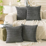 Set van 4 decoratieve kussenslopen 40 x 40 cm, donkergrijs, mosterdgeel, oranje, corduroy kussen, bankkussen, sierkussen, pluizige kussenslopen, kussenhoes voor bank, bank