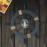 Stuurwiel met anker hout wanddecoratie scheepsstuurwiel maritieme decoratie donkerblauw