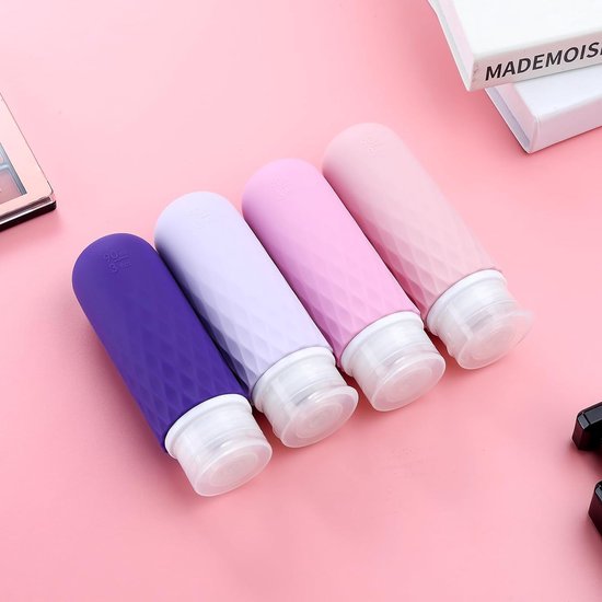 Siliconen reisflessenset 90 ml, set van 4 reisflessen om te vullen, lekvrij, cosmetische flessen voor het vullen van reizen, container, BPA-vrij, FDA-goedgekeurd, voor het vullen van douchegellotion