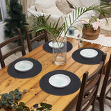 Set van 6 ronde geweven placemats, zwart, katoen, hittebestendig, wasbaar, antislip, voor keuken, feest
