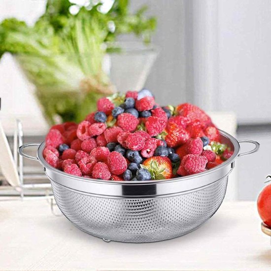 Zeef, roestvrijstalen pastavergiet met handgrepen, Ø 20 cm, microgeperforeerd vergiet keukenzeef voor pasta, groenten, groenten, vaatwasmachinebestendig