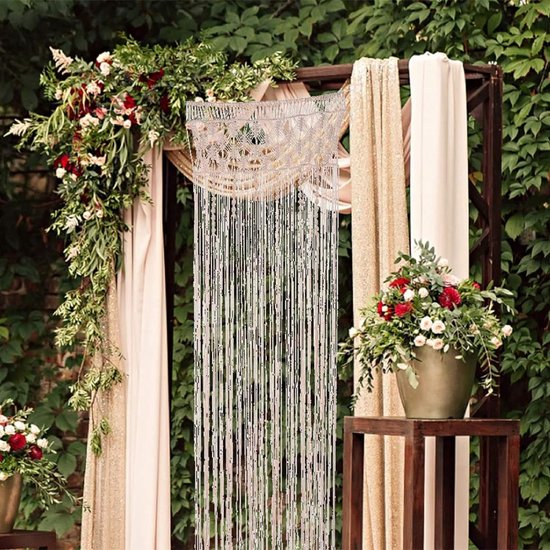 Macramé wandtapijt, handgemaakt geweven macramé, wandtapijt, boho, deurgordijn voor bruiloft, achtergrond, raamgordijnen, woondecoratie (stijl A/74 x 203 cm)