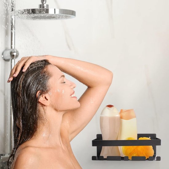 Doucheplank, roestvrij staal, zwart, 3 m, zelfklevend, zonder boren, doucheplank, badkamer, douchehouder, doucheplank, shampoohouder voor het opbergen van de douche, badkamerorganizer