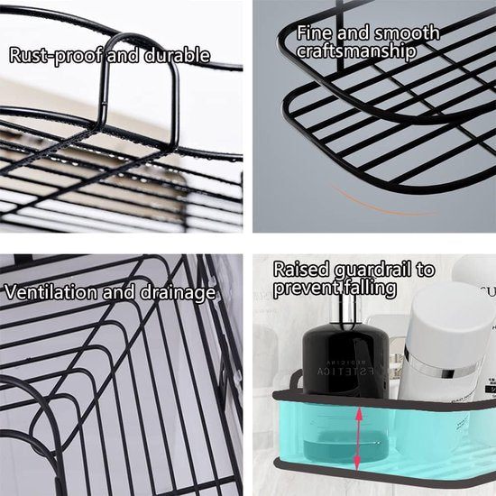 2 stuks hoekdoucheplanken, douchemand zonder boren, hoekplank, doucheplank, wandmontage, sponshouder, badkamerplanken, voor badkamer/keuken