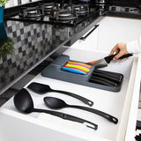 Messenorganizer voor 18 messen (antraciet), tweetraps, voor de keukenlade of vrijstaand, bestekbak, opbergsysteem keuken, lade-organizer, keuken, 39 x 14 cm