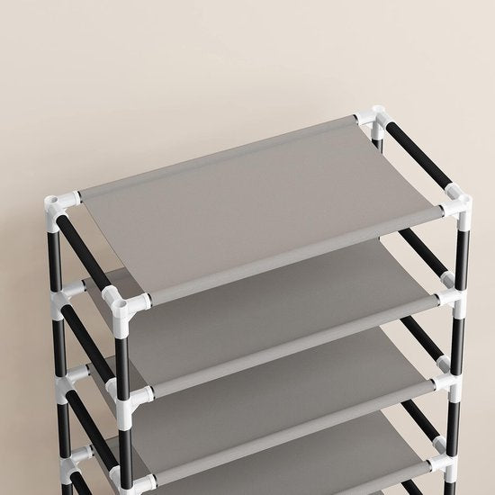 Zwart 8-laags schoenenopbergrek organisator plankhouder standaard voor 24 paar schoenen, extra stevig ontwerp met 16 mm verdikte buizen