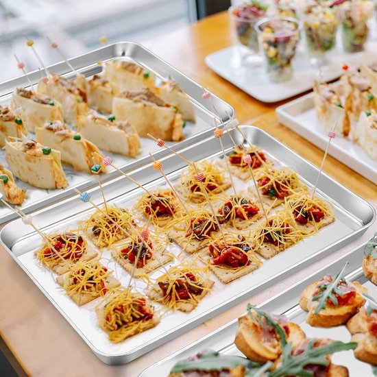 Bakplaat, 2 stuks roestvrijstalen taartplaten, bakplaat, rechthoekige ovenplaat voor bakken, braden, serveren, 40 x 30 x 2,5 cm, niet giftig en gezond, vaatwasmachinebestendig