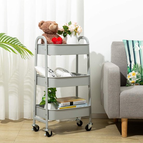 Opbergwagen 3-laags metalen gereedschapswagen Rollende kar Organizer Trolley met wielen voor keuken Make-up Badkamer Kantoor, grijs