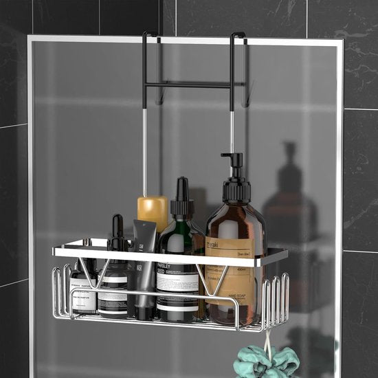 Doucheplank om op te hangen, doucheplank zonder boren, douchemand om op te hangen, roestvrij staal SUS304 zilverchroom